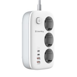 Prailgintojas ColorWay CW-CHE34PDW 3 lizdai 4 USB PD baltos spalvos