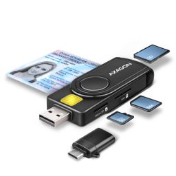 ID kortelių skaitytuvas AXAGON Compact travel, USB-A ir USB-C kontaktas, Smart/ID kortelės ir SD/microSD/SIM kortelės, USB 2.0/USB 1.1