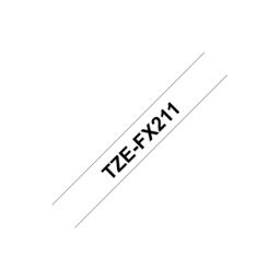 Lipni juosta Brother TZEFX211 FX211 terminis spausdinimas juoda ant balto 0.6cm x 8m lanksti