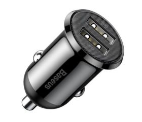 12-24V įkroviklis USB BASEUS 2xUSB 4.8A, juodas, CCALLP-01