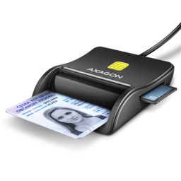 ID kortelių skaitytuvas AXAGON CRE-SM3SD, kompaktiškas stalo USB kontaktinis Smart/ID & SD/microSD/SIM, su ilgu USB-A kabeliu, USB 2.0/USB 1.1