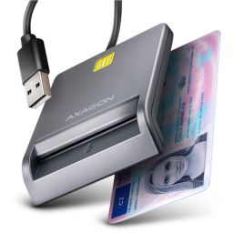 Kortelių skaitytuvas AXAGON CRE-SM3T, kompaktiškas stalinio tipo USB kontaktinis Smart/ID kortelių skaitytuvas su ilgu USB-A kabeliu, USB 2.0/USB 1.1