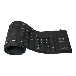 Klaviatūra Logilink Flexible waterproof Keyboard USB + PS/2 ID0019A Wired, USB Type A male, German (QWERTZ), Black