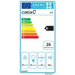 Gartraukis CATA VK 6000, montuojamas ant sienos, energijos efektyvumo klasė A, plotis 60 cm, 398 m³/h, mygtukai, CSLED, balta.