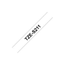 Lipni juosta Brother TZES211 laminuota 6mm x 8m juoda ant balto fono terminis spausdinimas