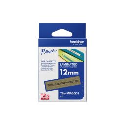Lipni juosta Brother TZEMPGG31 TZe 12mm x 4m juoda ant aukso geometrinis raštas laminuota